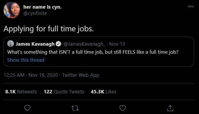 Her name is cyn. cynfinite applying for full time jobs. james kavanagh jameskava