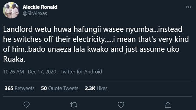 Aleckie ronald siralexas landlord wetu huwa hafungii wasee nyumba_instead he swi