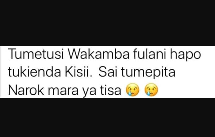 Tumetusi wakamba fulani hapo tukienda kisii. sai tumepita narok mara ya tisa