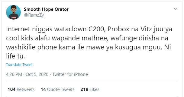 Smooth hope orator ramzzy _ internet niggas wataclown c200, probox na vitz juu y