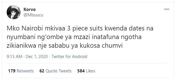 Korvo mbuucu mko nairobi mkivaa 3 piece suits kwenda dates na nyumbani ng'ombe y