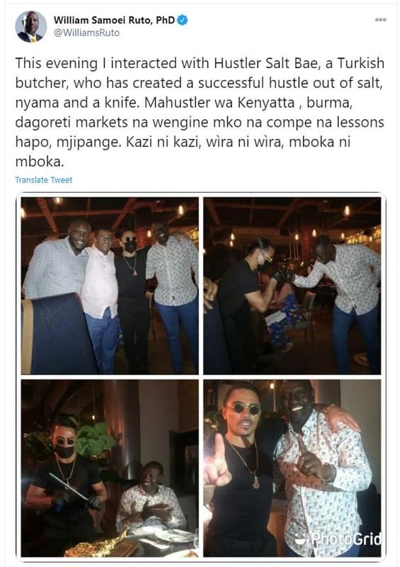 William samoei ruto, phd williamsruto this evening interacted with hustler salt