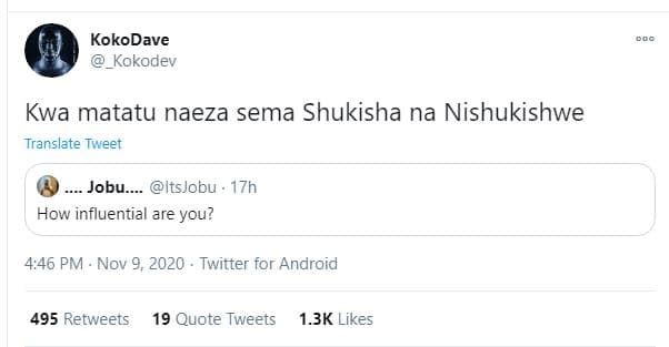 Kokodave kokodev kwa matatu naeza sema shukisha na nishukishwe translate tweet j