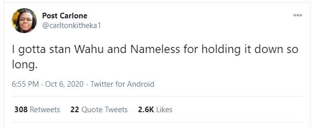 Post carlone carltonkitheka 1 gotta stan wahu and nameless for holding it down s