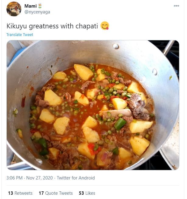 Mami nycenyaga kikuyu greatness with chapati translete tweet 3,06 pm nov 27, twi