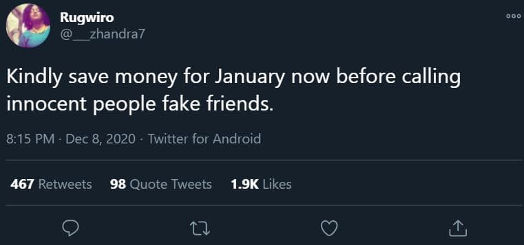 Rugwiro zhandra7 00o kindly save money for january now before calling innocent p