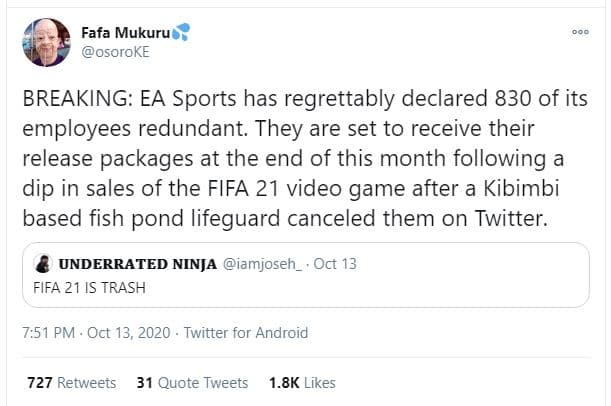 Fafa mukuru osoroke breaking ea sports has regrettably declared 830 of its emplo