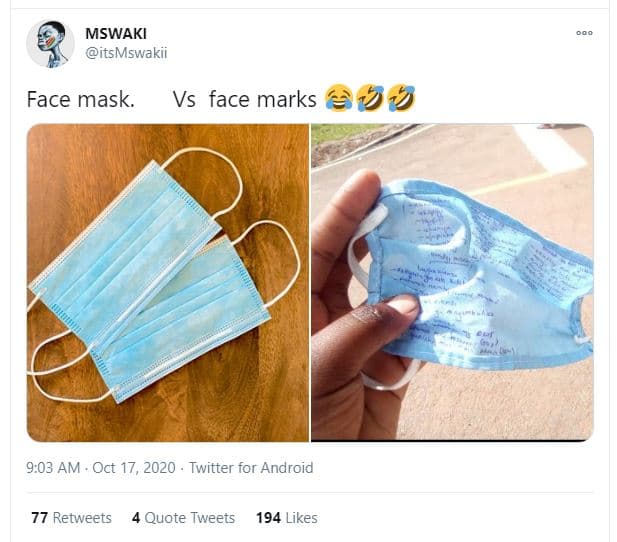 Mswaki itsmswakii face mask vs face marks 32 9,03 am oct 17, twitter for android