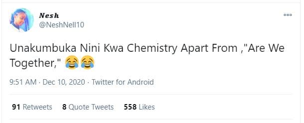 Nesh neshnell10 unakumbuka nini kwa chemistry apart from are we together' 9.51 a