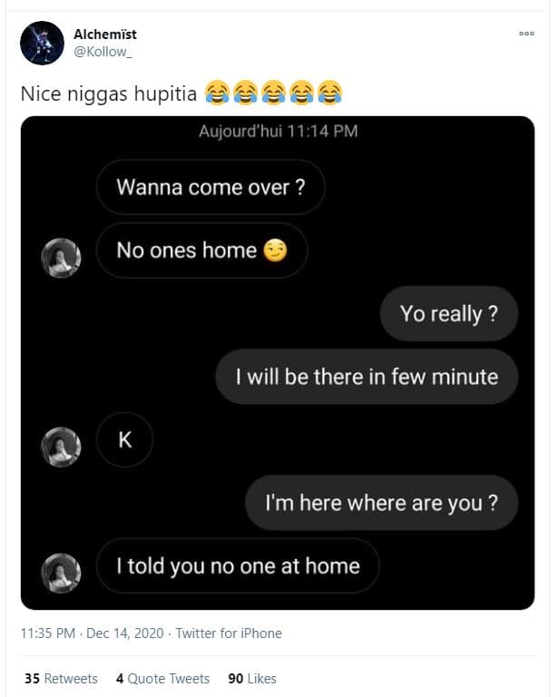 Alchemist kollow _ nice niggas hupitia aujourd'hui 11.14 pm wanna come over ? no