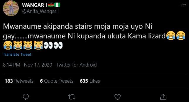 Wangar anita_wangarii mwanaume akipanda stairs moja moja uyo ni gay_ mwanaume ni
