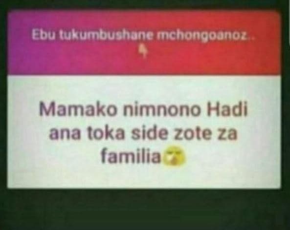 Ebu ukumbushane mchongoanoz mamako nimnono hadi ana toka side zote za familia