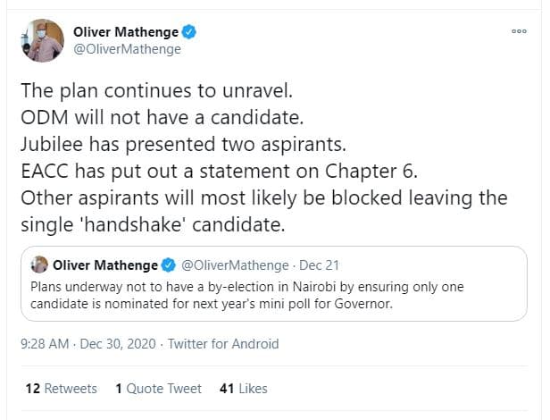 Oliver mathenge olivermathenge the plan continues to unravels odm will not have