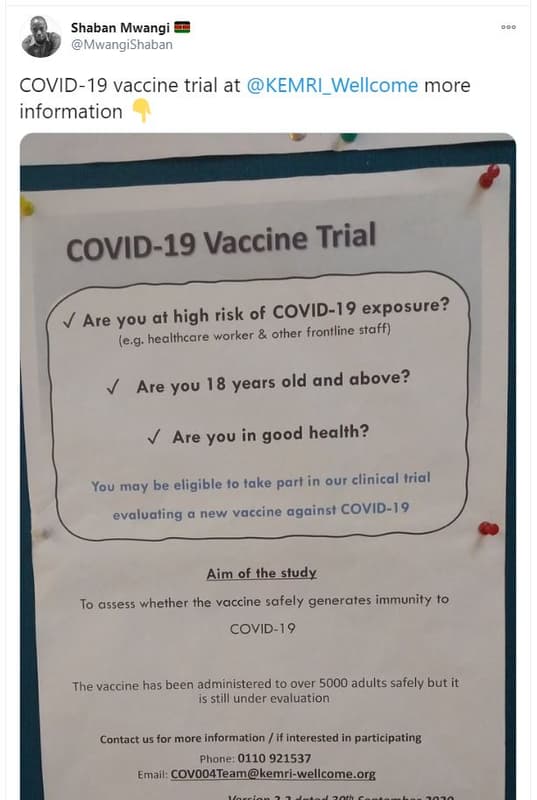 Shaban mwangi mwangishaban covid19 vaccine trial at kemri_wellcome more informat