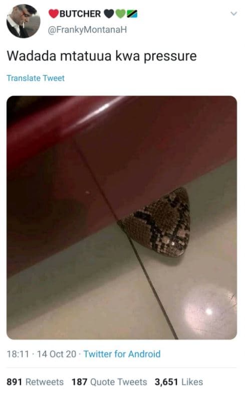 Butcher frankymontanah wadada mtatuua kwa pressure translate tweet 18.11 14 oct