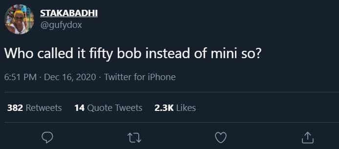 Stakabadhi gufydox who called it fifty bob instead of mini so? 6.51 pm dec 16, t