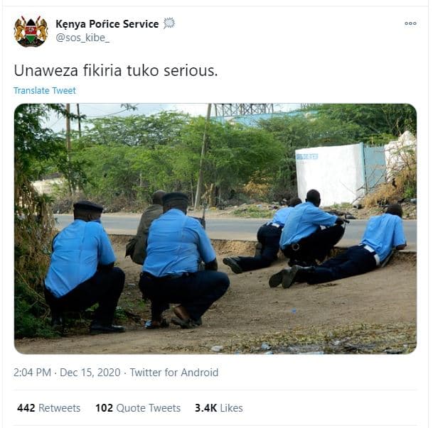 Kęnya porice service sos_kibe_ unaweza fikiria tuko serious. translate tweet 2.0