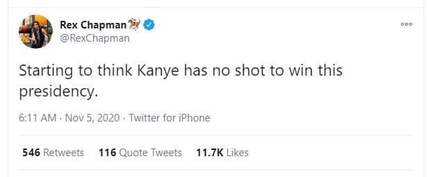Rex chapman rexchapman starting to think kanye has no shot to win this presidenc