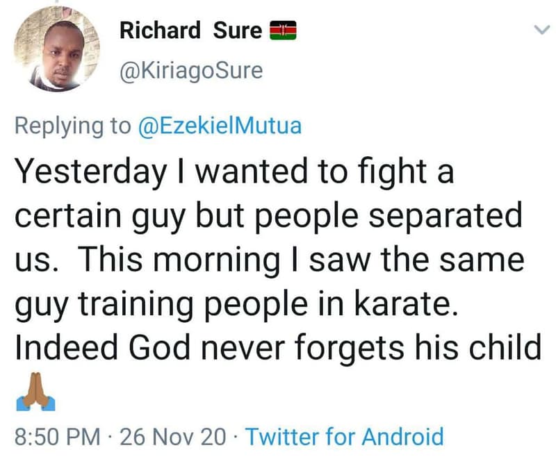 Richard sure kiriagosure replying to ezekielmutua yesterday 1 wanted to fight a