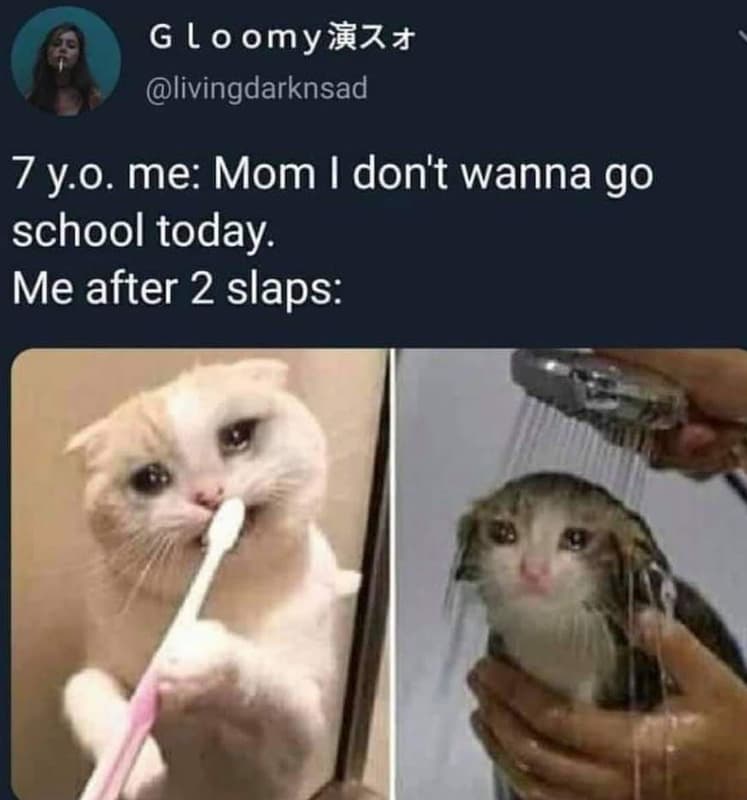 G l 0 omy774 livingdarknsad 7y.0. me mom i don't wanna go school today me after