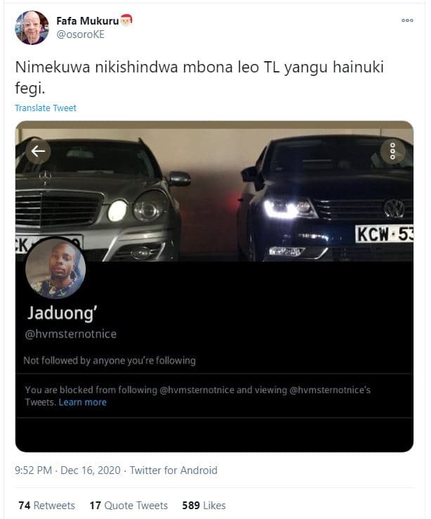 Fafa mukuru osoroke nimekuwa nikishindwa mbona leo tl yangu hainuki fegi. transl