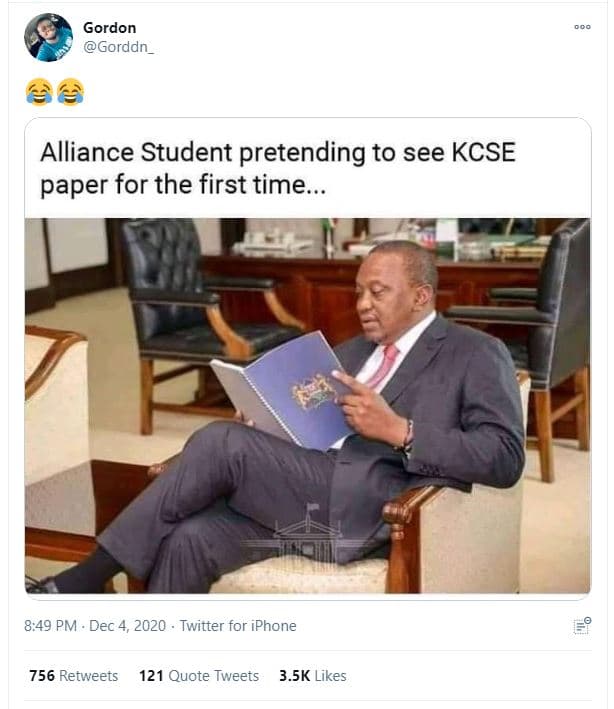 Gordon gorddn_ alliance student pretending to see kcse paper for the first time.
