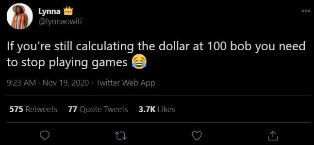 Lynna lynnaowiti if you're still calculating the dollar at 100 bob you need to s