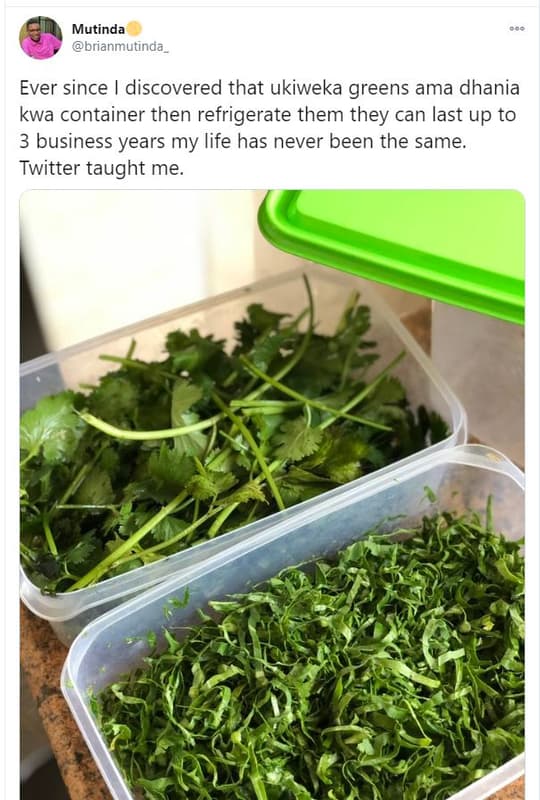 Mutinda brianmutinda ever since discovered that ukiweka greens ama dhania kwa co
