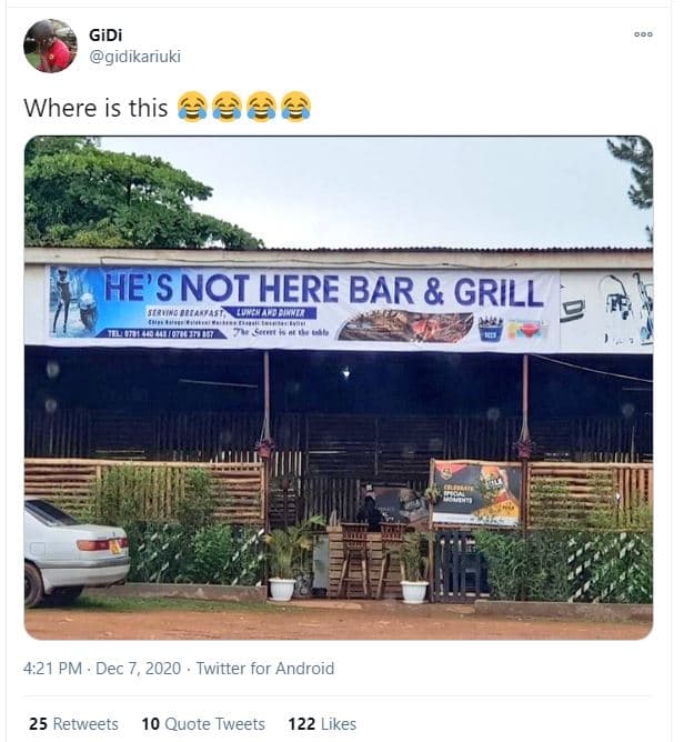 Gidi gidikariuki where is this he'snolhere bar grill oe ci uaudavgorun 4,21 pm d