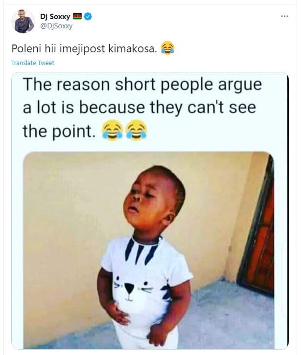 Dj soxxy djsoxxy poleni hii imejipost kimakosa. translate tweet the reason short