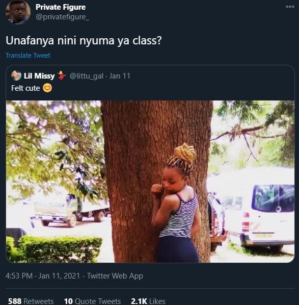 Private figure privatefigure unafanya nini nyuma ya class? translate tweet lil m