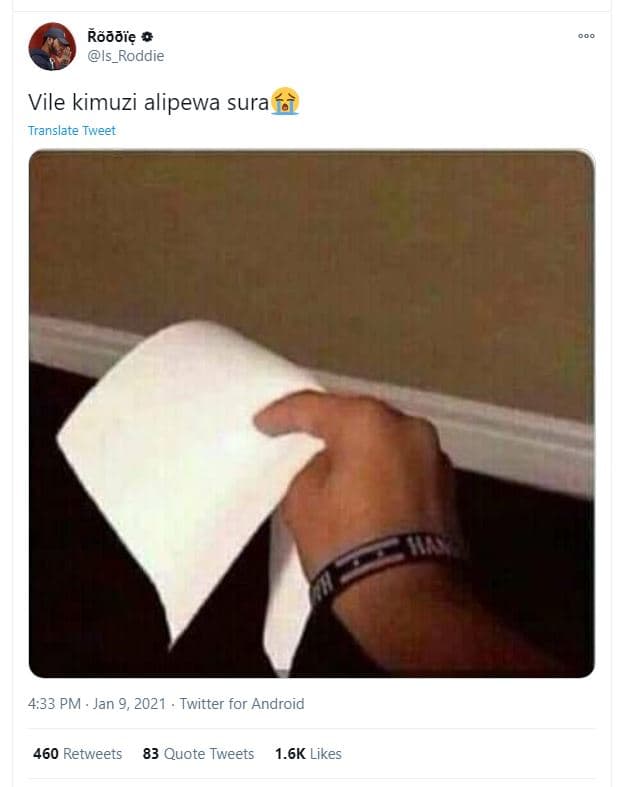 Kãjjię is_roddie vile kimuzi alipewa sura translate tweet 4.33 pm jan 9, twitter