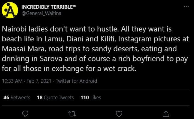 Incredibly terrible general_waitina nairobi ladies don't want to hustle. aii the