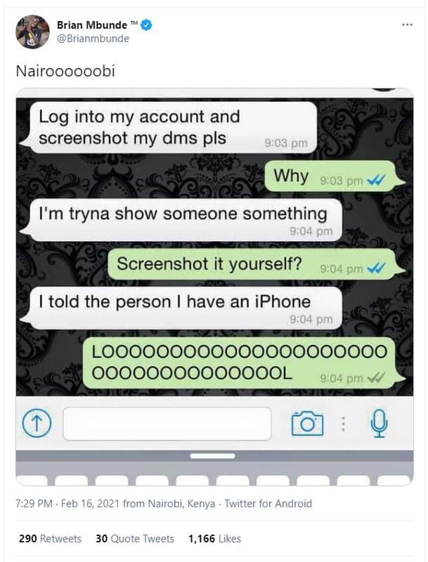 Brian mbunde brianmbunde nairoooooobi log into my account and screenshot my dms