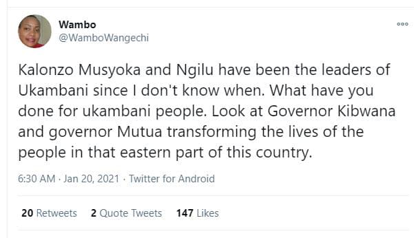 Wambo wambowangechi kalonzo musyoka and ngilu have been the leaders of ukambani