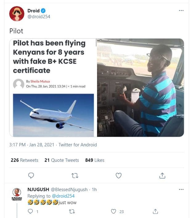 Droid droid254 pilot pilot has been flying kenyans for 8 years with fake b kcse