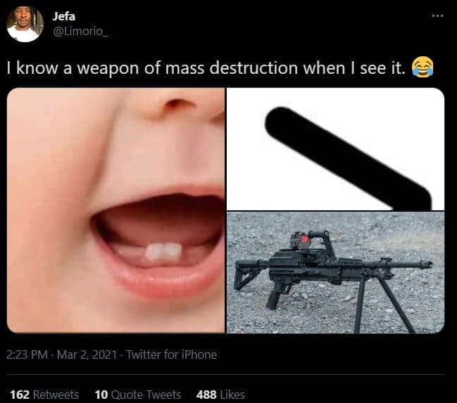 Jefa limorio_ know a weapon of mass destruction when see it. 2.23 pm mar 2, twit