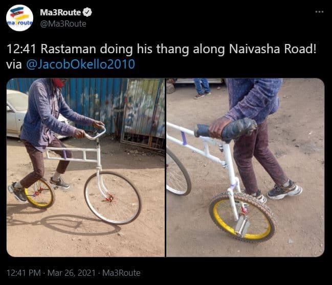 Ma3route ma3route 12.41 rastaman doing his thang along naivasha road! via jacobo