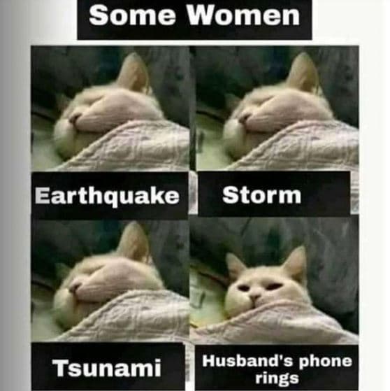 Some women earthquake storm tsunami husband's phone rings