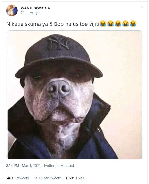 Wanjiraw wanja nikatie skuma ya 5 bob na usitoe vijiti e2 8,14 pm mar twitter fo