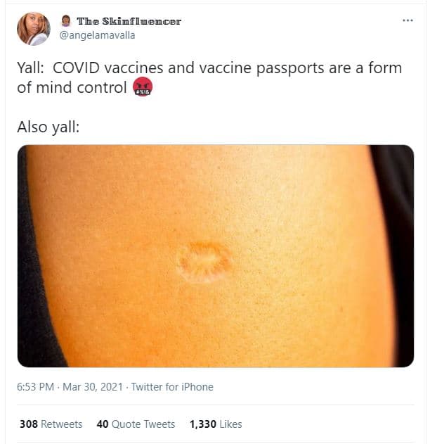 The skipflnencer angelamavalla yall covid vaccines and vaccine passports are a f