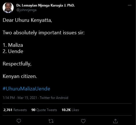 Dr. lemayian njenga karugia phd. johnnjenga dear uhuru kenyatta two absolutely i