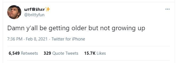 Wtfushay brittyfun damn yall be getting older but not growing up 7,36 pm . feb 8