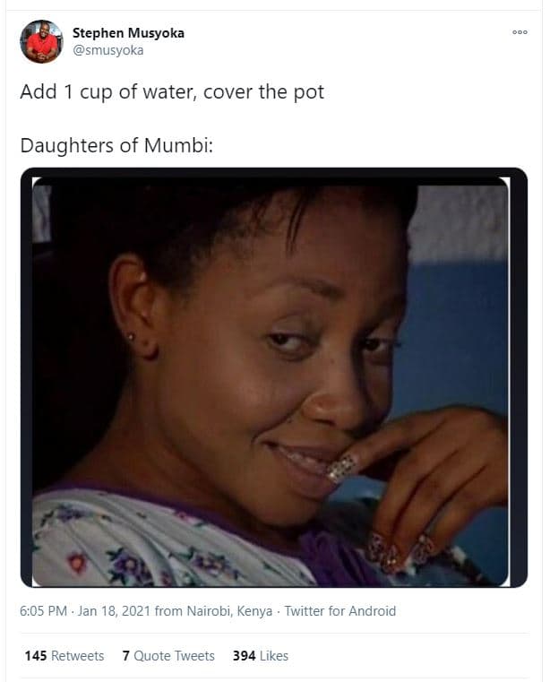 Stephen musyoka smusyoka add 1 cup of water, cover the pot daughters of mumbi 6,