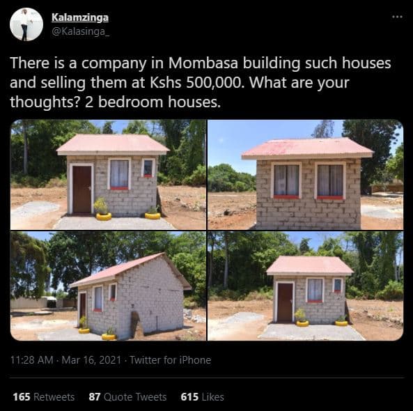 Kalamzinga kalasinga _ there is a company in mombasa building such houses and se