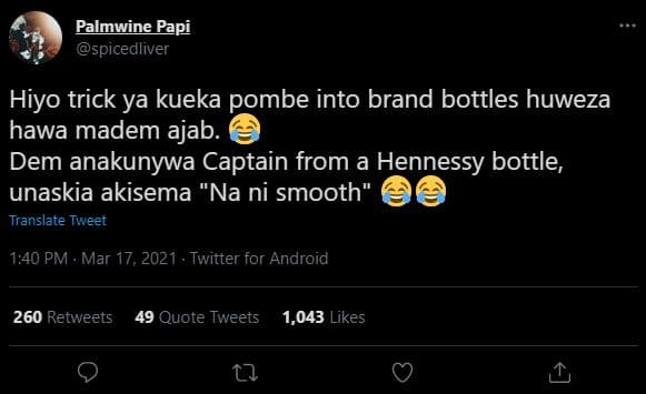 Palmwine papi spicedliver hiyo trick ya kueka pombe into brand bottles huweza ha