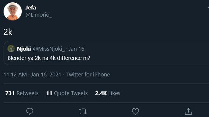 Jefa limorio _ 2k njoki missnjoki jan 16 blender ya 2k na 4k difference ni? 11.1
