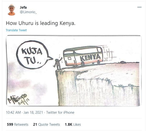 Jefa limorio how uhuru is leading kenya. translate tweet kuja tu_ mösar beu 10.4
