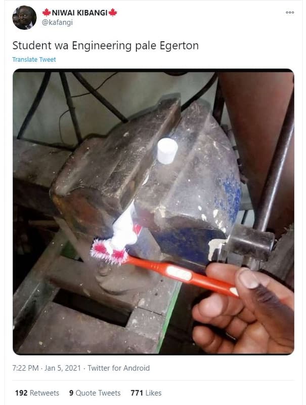 Niwai kibangi kafangi student wa engineering pale egerton translate tweet 7.22 p