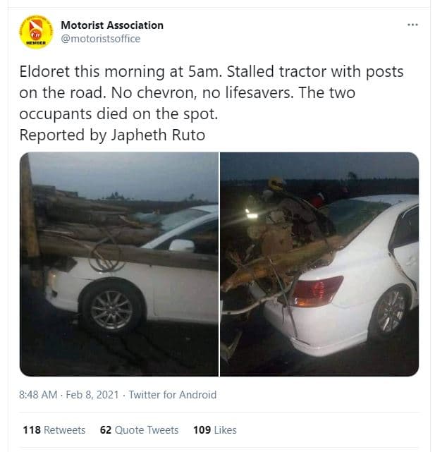 Motorist association motoristsoffice eldoret this morning at 5am. stalled tracto